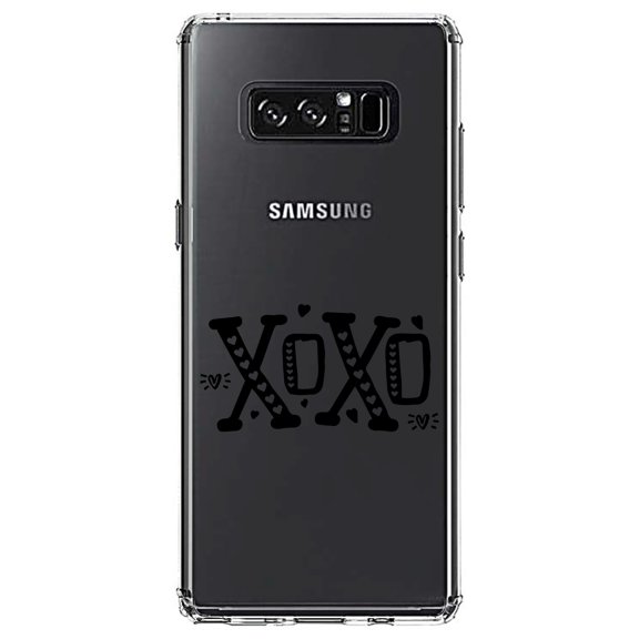 DistinctInk Clear Shockproof Hybrid Case for Samsung Galaxy Note 8 - TPU Bumper Acrylic Back Tempered Glass Screen Protector - XOXO Black Hearts Valentine