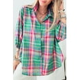 thumbnail image 5 of Women's Green Plaid 3/4 Sleeve Collared Loose Fit Shirt | [ZhiHiMeRi] | (US 16-18)XL, 5 of 10