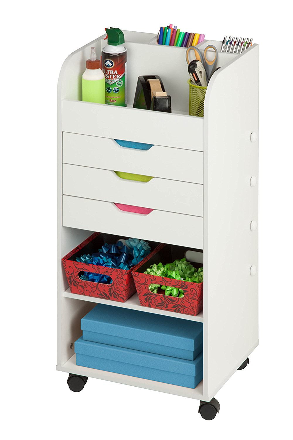 HoneyCanDo Craft Storage Cart with 3 Drawers and Rollers, White