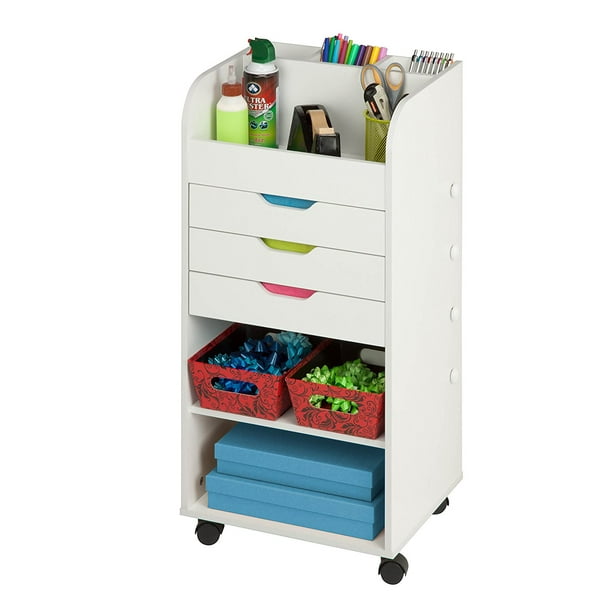 Honey-Can-Do Craft Storage Cart with 3 Drawers and Rollers, White ...