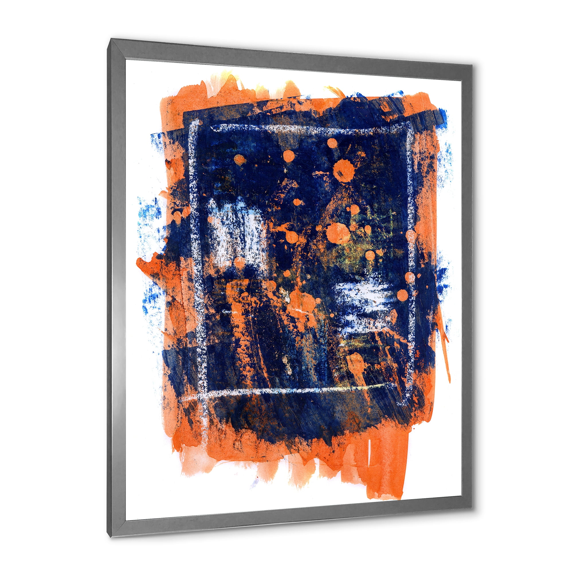 Designart 'Navy Blue and Orange Abstract' Modern Framed Art Print