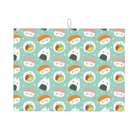 

Dish Drying Mats for Kitchen Counter - Kawaii Sushi 18x24in Dish Drying Pad Coffee Mat with Hanging Loop Super Absorbent Kitchen Counter Mat Coffee Bar Accessories