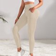 thumbnail image 6 of Drawstring Waist Yoga Pants with Pockets High Waisted Tummy Control Workout Leggings Gym Tights for Women Fitness Gifts for Women | CSEONE,Khaki L, 6 of 9