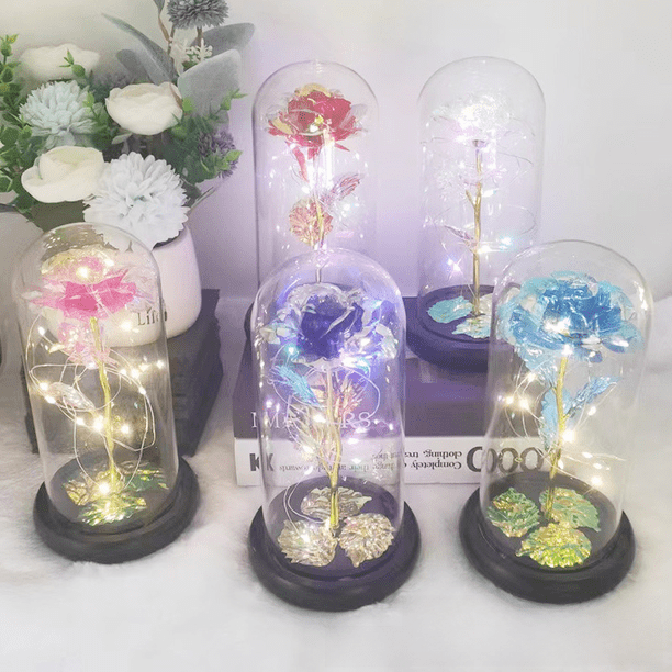 Pantalla de cristal con forma de flor de lámina de oro para el día del niño, explosión, rosa de la vida eterna, regalo de Navidad y Acción de Gracias