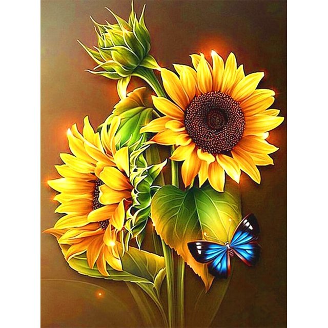 Juego de pintura de diamante 5D para niños y adultos de 30 x 40 cm, mariposa de girasol, manualidades de punto de cruz con bordado de diamantes, juego de pintura de diamantes de imitación de cristal e