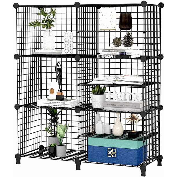 Estante de almacenamiento de cubos de alambre, 3 x 6 cubos, rejillas de alambre de metal en forma de C, organizador modular apilable.