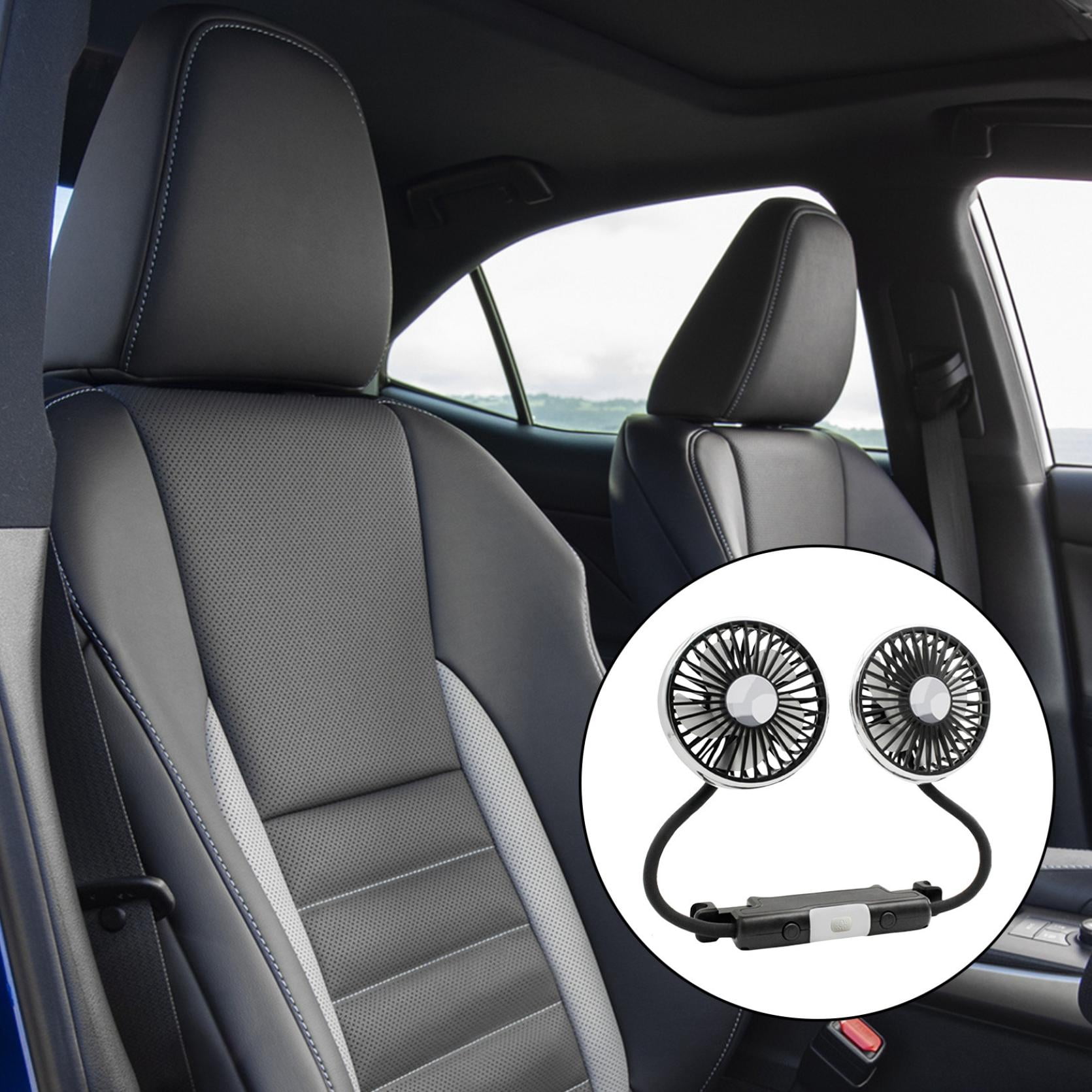 KMWGRE USB Car Fan for Backseat: Dual Back Seat Fans for Kids Independently Controlled Heads and 2 LED Lights 360° Rotatable Cooling Air Conditioner 3 Speeds Headrest