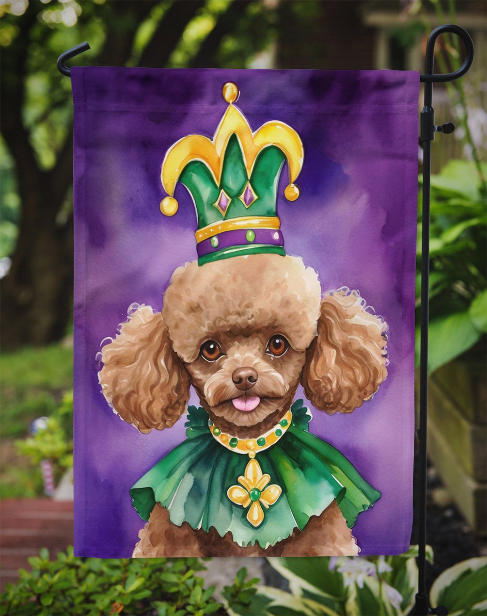 Poodle King of Mardi Gras Garden Flag 11.25 in x 15.5 in