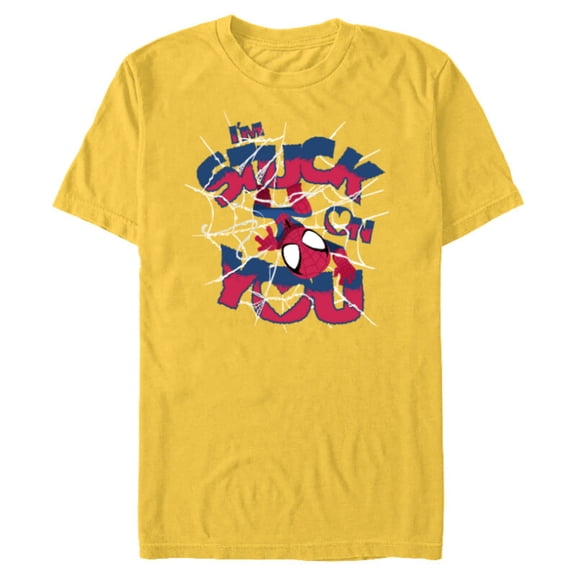 Marvel Spider-Man I'm Stuck on You Valentine's Day - Short Sleeve Blended T-Shirt for Adults - Customized-Yellow