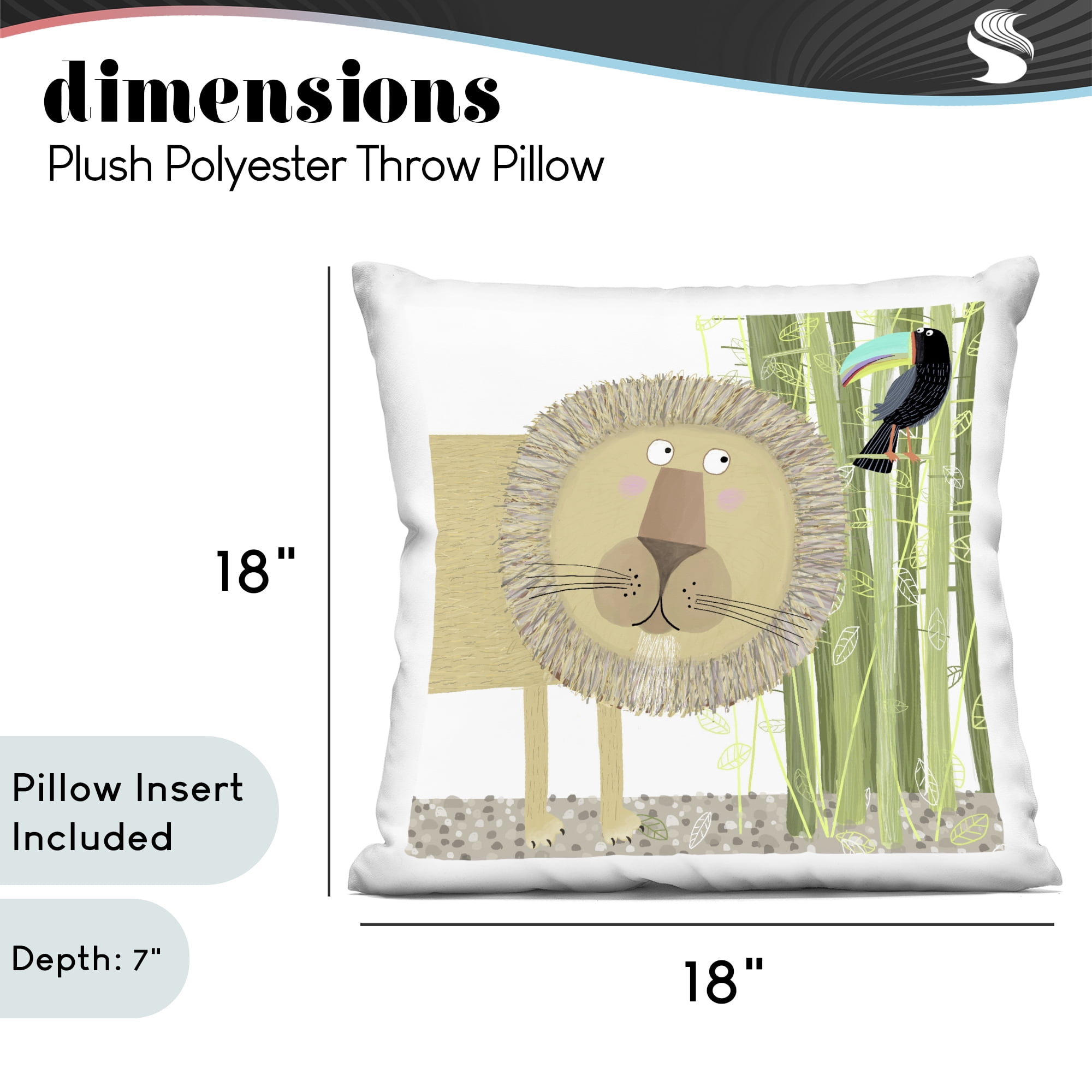 Stupell Industries Lion with Bamboo Trees & Toucan Decorative Printed Throw Pillow, design by Carla Daly, 18 x 7 x 18