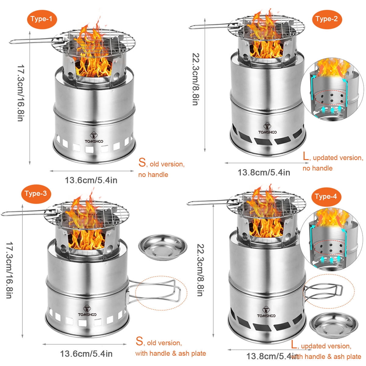 YAHHU Portable Stainless Steel Wood & Alcohol Camping Stove with Foldable Handle, Windproof Stand, Ash Tray – Compact, Durable, Eco‑Friendly Outdoor Cooking