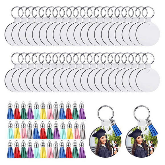 200Pcs MDF Sublimation Blanks Keychain Bulk, Sublimation Keychain Blanks with Key Ring Double-Sided for DIY