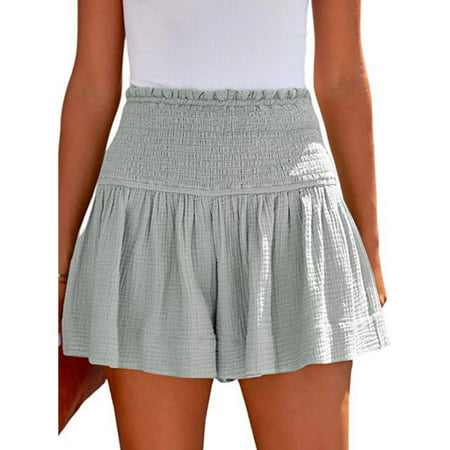 

TINYSOME Women Shirred High Waist Wide Leg Ruffle Hem Shorts Casual Beach Resort Wear