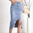 thumbnail image 5 of Womens Ripped Midi Jean Skirt Stretch High Waist Frayed Hem Asymmetrical Trendy Denim Skirt, Slit Denim Jean Pencil Skirt, with Pocket Casual Summer(M,Blue), 5 of 6