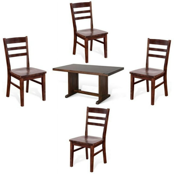 Home Square 5-Piece Set with 4 18" Ladderback Chairs & 60" Table in Medium Brown