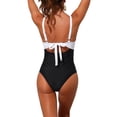 thumbnail image 3 of INSPIRE CHIC Conjunto de Monokini de Corte para Mujeres con Tirantes Ajustables de 1 Pieza, Trajes de Baño con Espalda entrelazada, Pequeño Blanco-Negro, 3 of 5