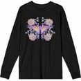 thumbnail image 4 of Vintage Floral Gradient Butterfly Adult Black Crew Neck Long Sleeve Tee-Medium, 4 of 6
