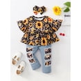 thumbnail image 2 of 9 Months Baby Girls Outfits 12 Months Girls Pant Sets Infant Girls Short Sleeve Sunflower Print Top Jeans Pants Headband 3PCS Set Black, 2 of 8