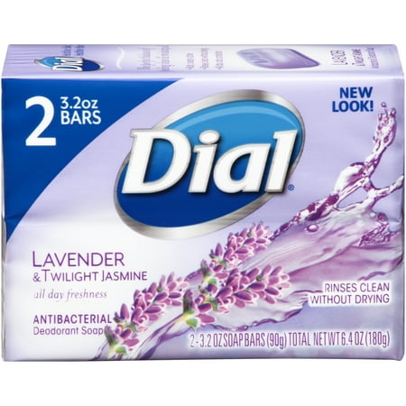 Dial Antibacterial Deodorant Soap, Lavender & Twilight Jasmine, Rinses Clean without Drying,3.2 Ounce (Pack of 2)