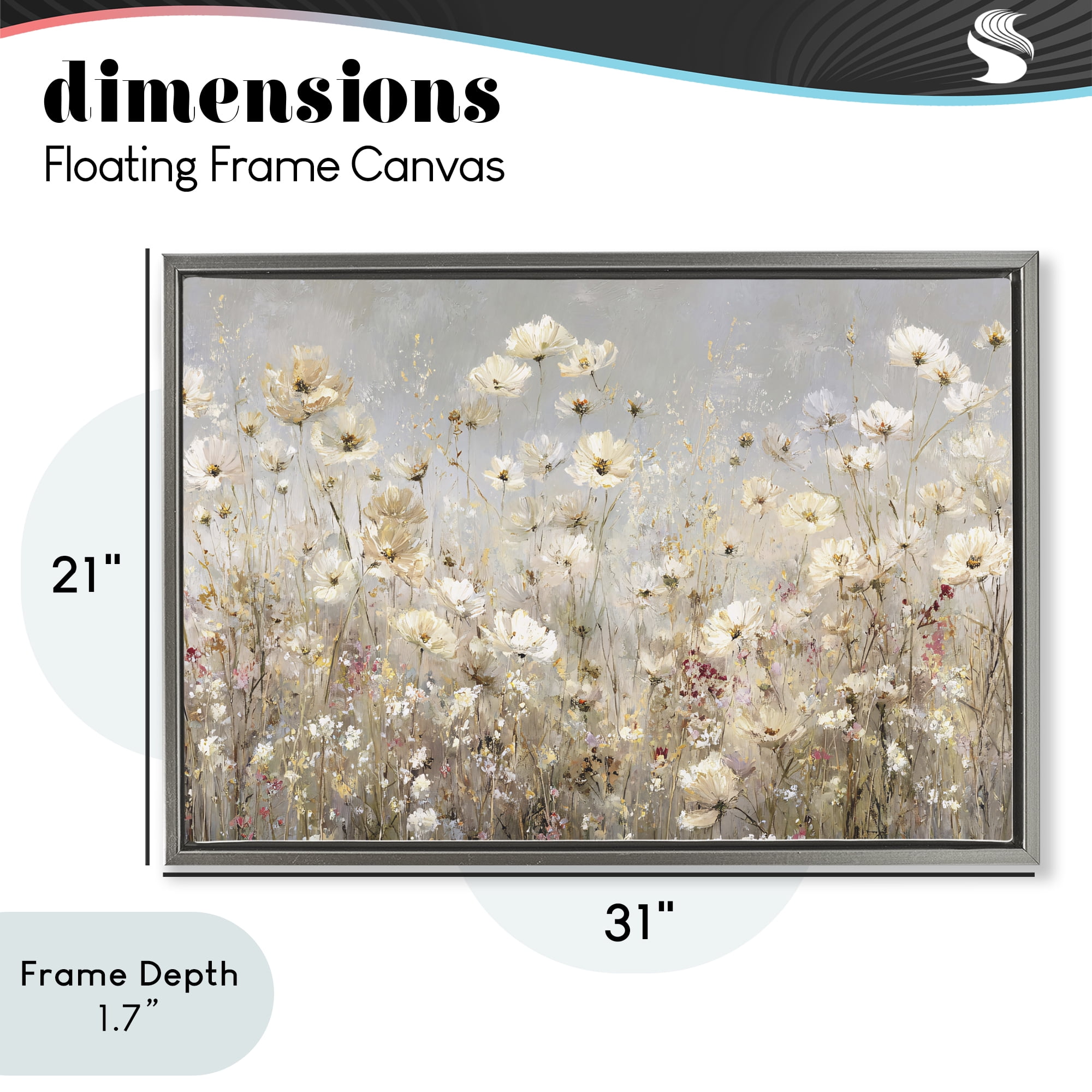 Stupell Industries White Daisy Clusters Meadow Gray Framed Floater Canvas Wall Art, design by Jacky Ngan
