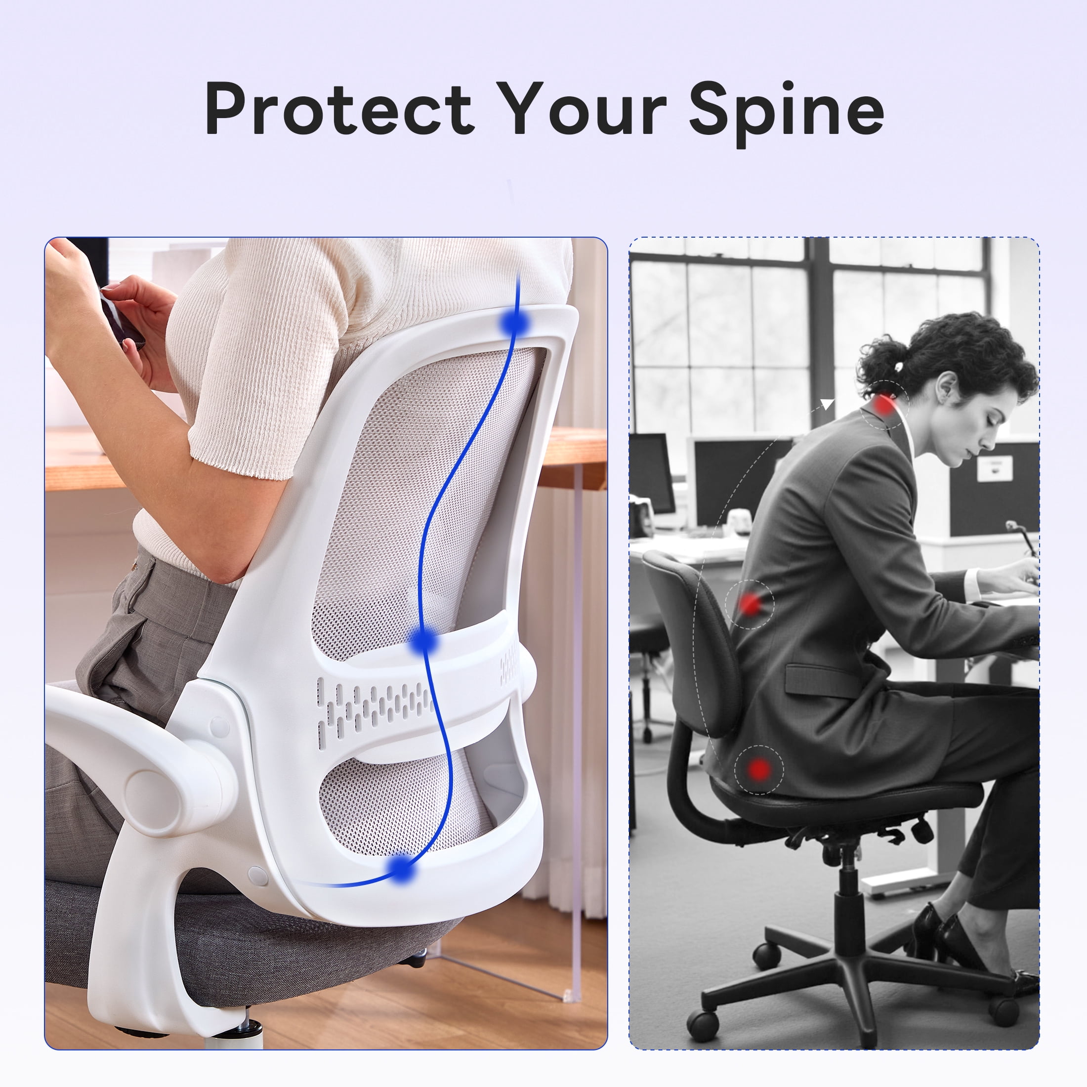 TMV Ergonomic Mesh Office Chair - High Back Gaming Desk Chair, Computer Chair with Lumbar Support & Wheels, Modern Vanity Chair for Home Office,Living Room,Bedroom,Grey
