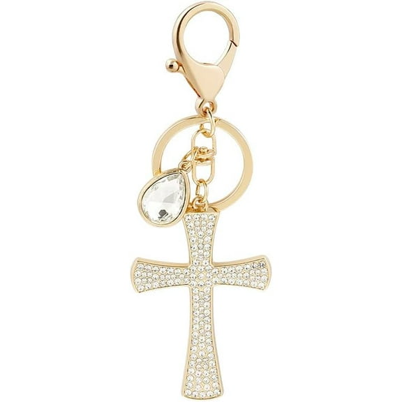 Rhinestone Design Crystal Cross Keyring Keychains Chic Lucky Purse Bag Pendant Car Women Key Chains Holder Ring Christian Gift