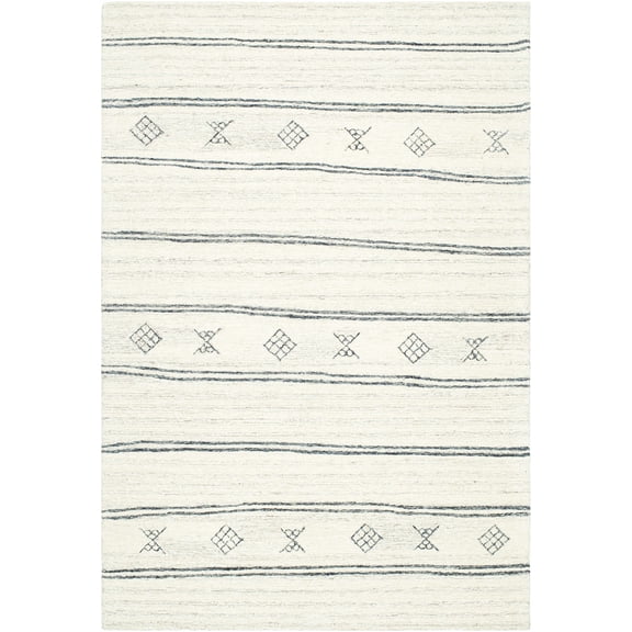 BoutiqueRugs Amaka Striped Geometric Area Rug - Off White, Dark Gray, Medium Gray - 2' x 3'