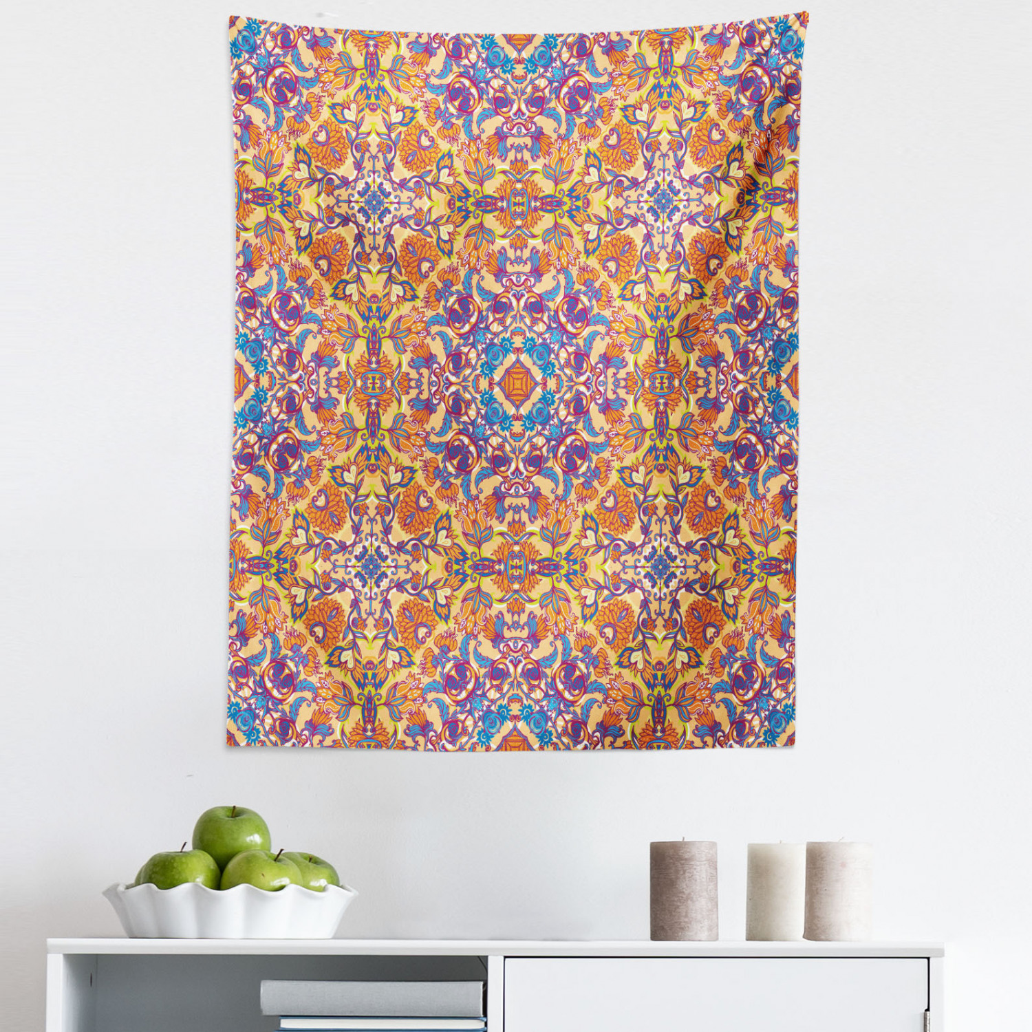 Mandala Tapestry, Floral Pattern with Symmetrical Elements Design ...