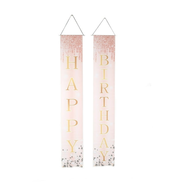 2 letreros de feliz cumpleaños para porche, resistentes al desgarro, con temática rosa, con purpurina, para decoración del hogar y el jardín.