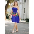 thumbnail image 4 of HAPPY BAY Women's Summer Boho Beach Smocked Mini Flowy Dress Tube Top Strapless Dresses for Women One Size Leaves, Blue, 4 of 5