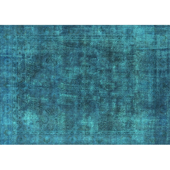 Ahgly Company Machine Washable Indoor Rectangle Oriental Turquoise Blue Industrial Area Rugs, 5' x 7'