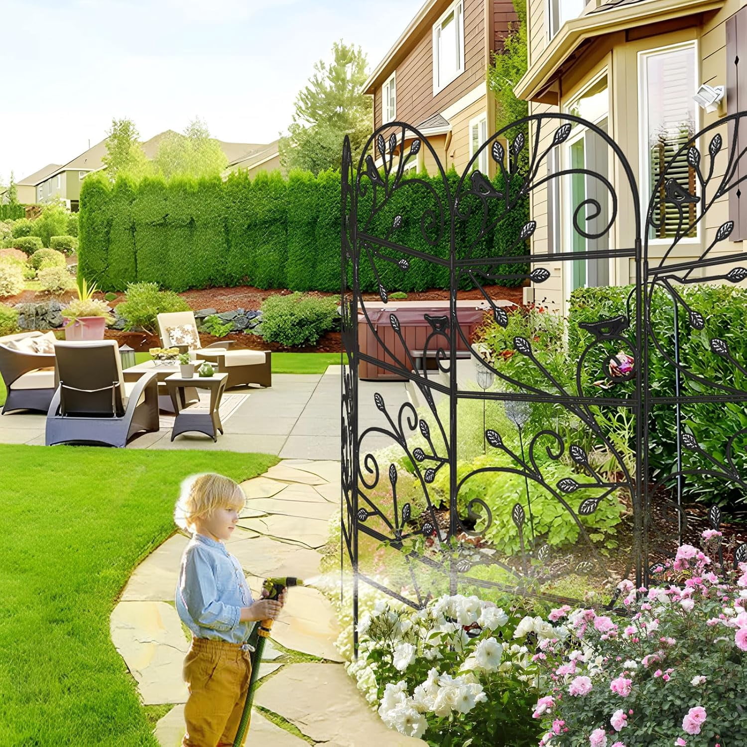 Garden Trellis for Climbing Plants Rustproof Black Iron Plant Trellis Potted Vines Vegetables Flowers Patio Metal Wire Lattices Grid Panels for Ivy Cucumbers Clematis