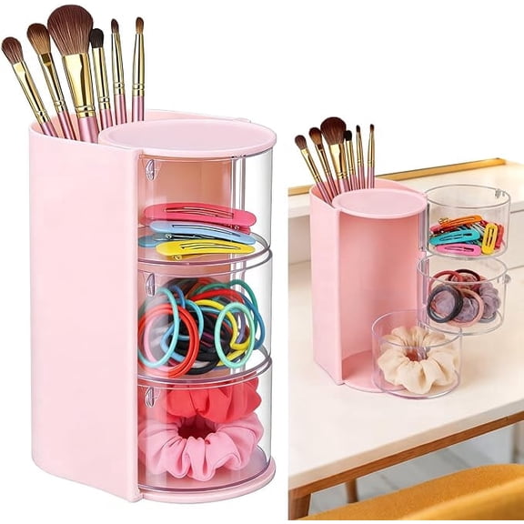 Rinapi 3-Tier Rotating Hair Accessories Organizer, 360° Spinning Storage Stand for Makeup Brushes and Jewelry