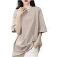 thumbnail image 2 of Fengqque Women's Plus Size Short Sleeve T-Shirts Round Neck Solid Color Loose Tops Summer Basic T-shirt Khaki XXL(XXL), 2 of 5