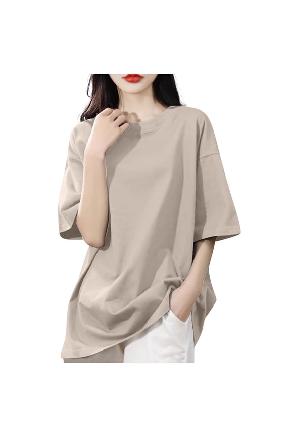 Womens Oversized T-Shirts Crew Neck Drop Shoulder Tops Short Sleeve Loose Blouse Comfy Summer Clothes