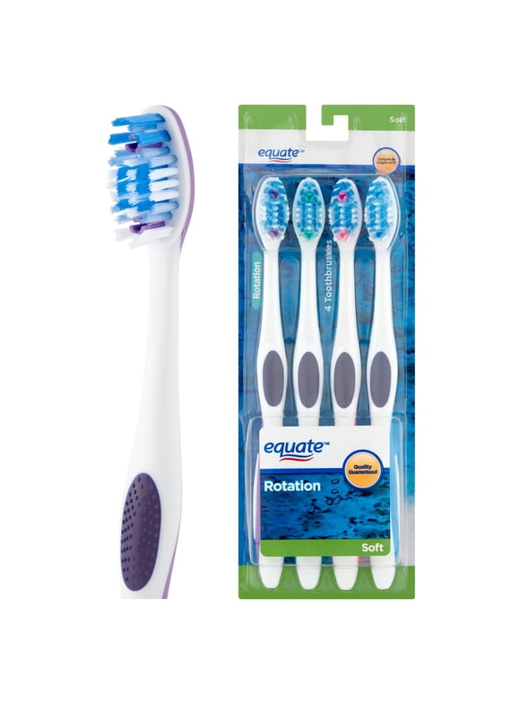 Equate Rotation Manual Soft Toothbrush with Tongue and Cheek Cleaner 4 Count
