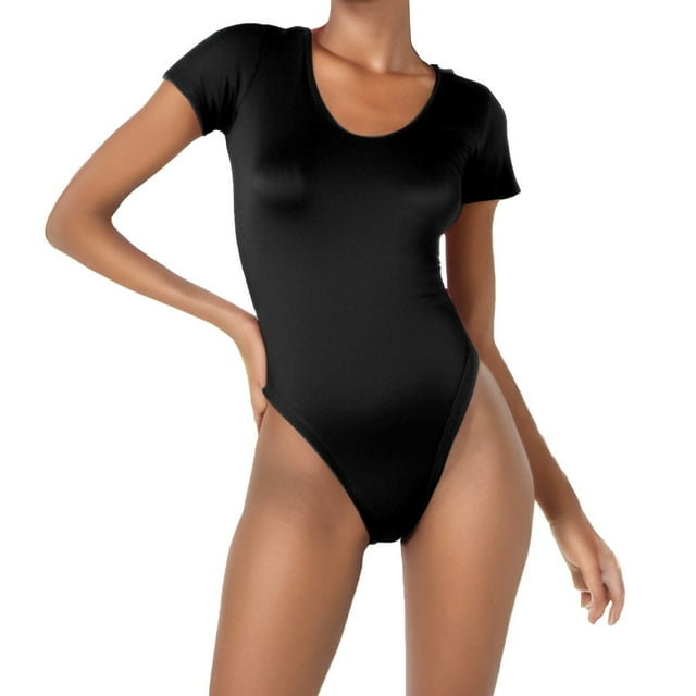Body de manga corta con cuello redondo y alta elasticidad para mujer - Mono ajustado