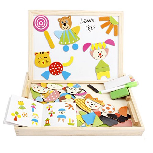 Lewo Rompecabezas magnéticos Juguetes para niños pequeños Rompecabezas de viaje Caballete de dibujo de doble cara para niños y niñas Lewo 714270144110