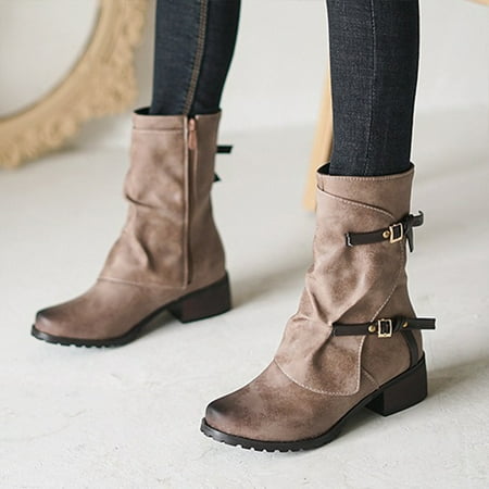 

ERTUTUYI Thigh Solid Boots Fashion Heels High Blet Shoes Breathable Buckle Women s Women s Boots Khaki 37