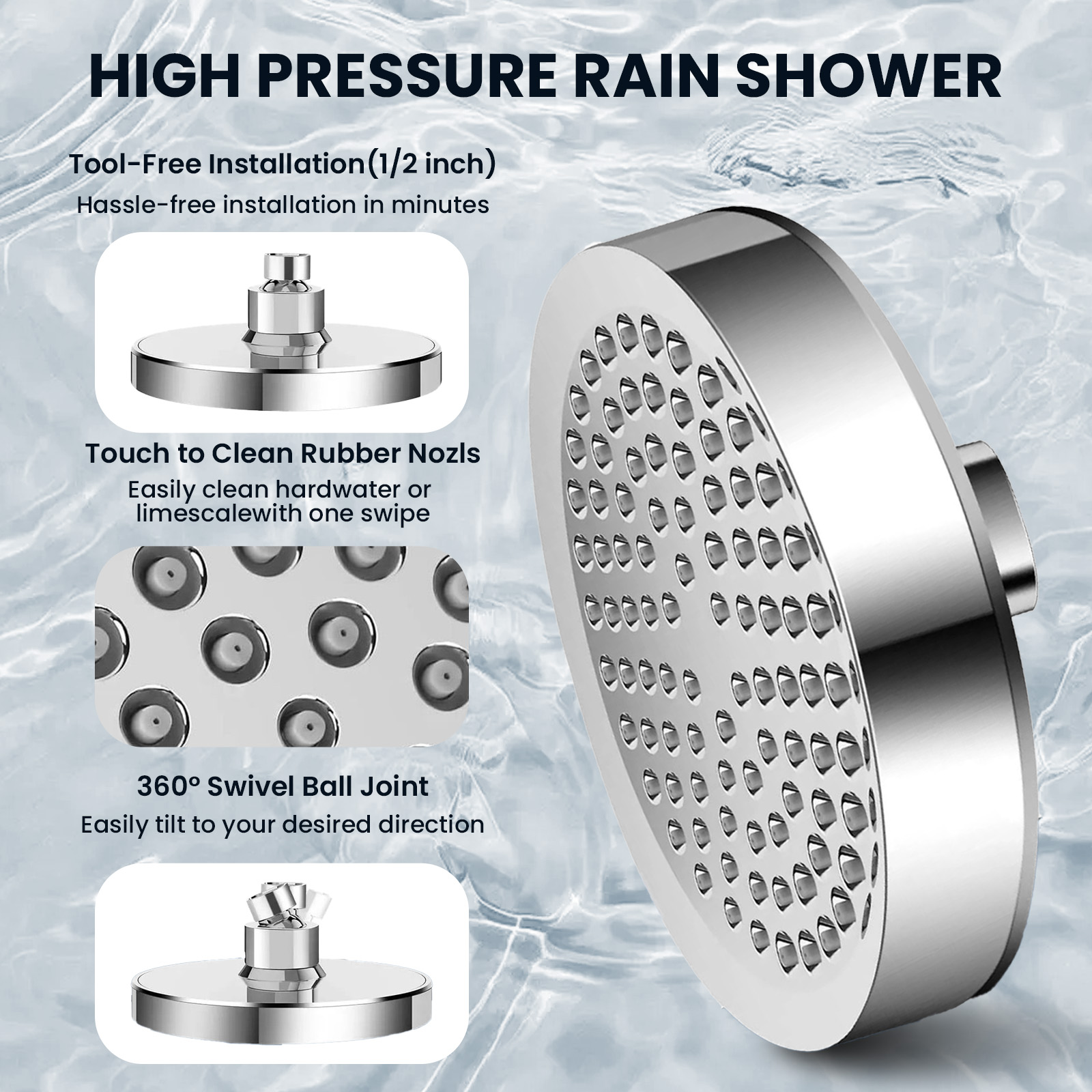 ATUPEN 6 Inch High-Pressure Rain Showerhead Polished Chrome photo 5