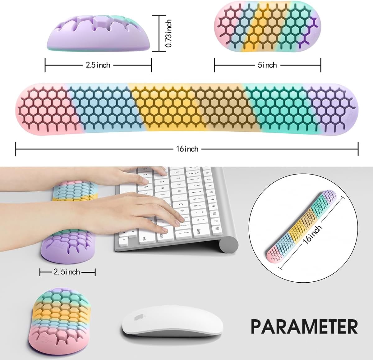 Keyboard Wrist Rest Set, ergonomic wrist pad for keyboard and mouse. Soft silicone wrist rest typing relieves wrist pain, suitable for offices, homes, games, Laptops and computers (Colorful)