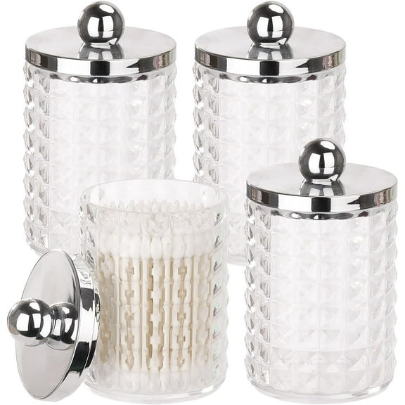 3 Pack / 4 Pack Plastic Cotton Swab Ball Pad Holder, Dispenser for Cotton Ball,Cotton Swab,Cotton Round Pads,Floss Picks, Qtips Jar Clear Container