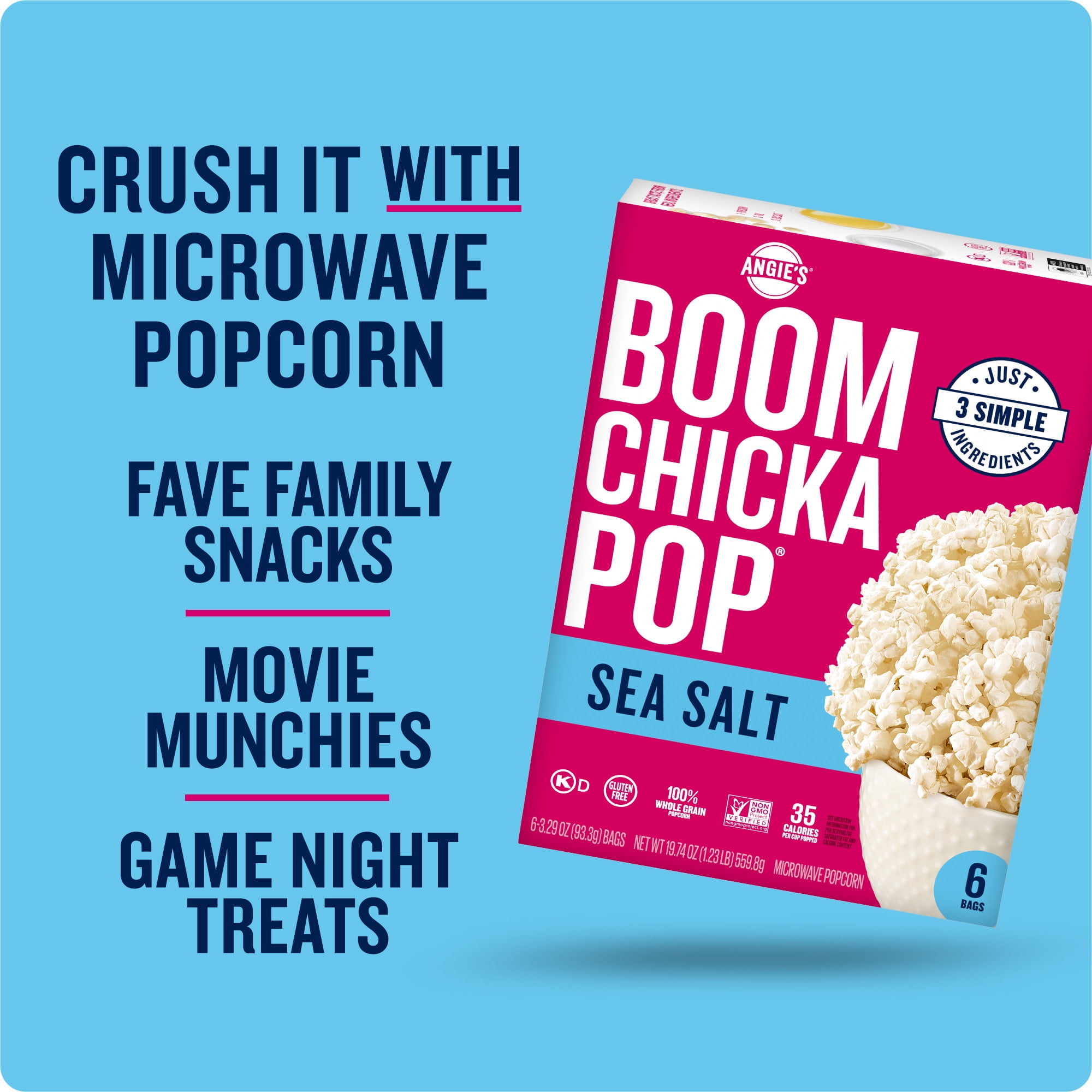 (2 pack) Angie's BOOMCHICKAPOP Sea Salt Microwave Popcorn, 3.29 oz., 6-Count Bags