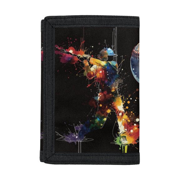 CHAQLIN Watercolor Baseball Decoration Trifold Card Wallet, Stretch Polyester Kids Slim Wallet, Easy Access Money Organizer for Sports and Daily Use