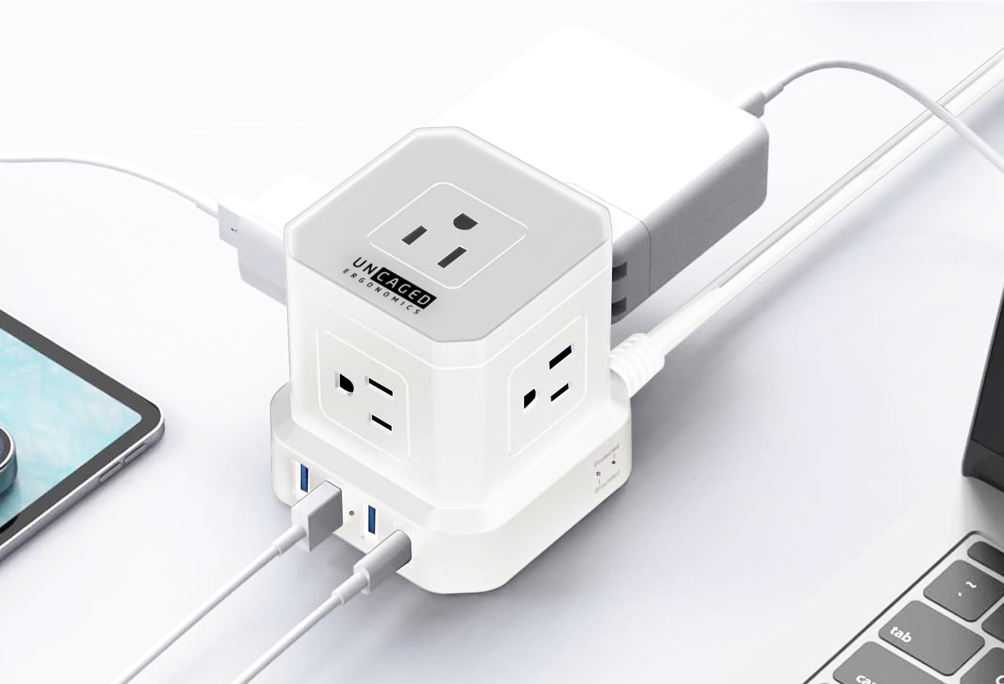 Cube Power Strip with Surge Protection – 10ft Extension Cord, 5 AC Outlets + 3 USB + 1 USB-C Fast Charging Ports, Mountable Charging Station with On/Off Switch