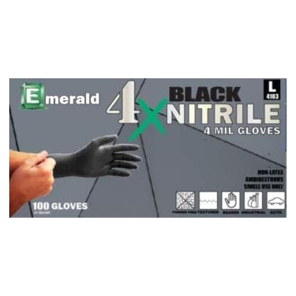 Emerald 4X Black Nitrile Gloves, 1 case (Medium, Black)
