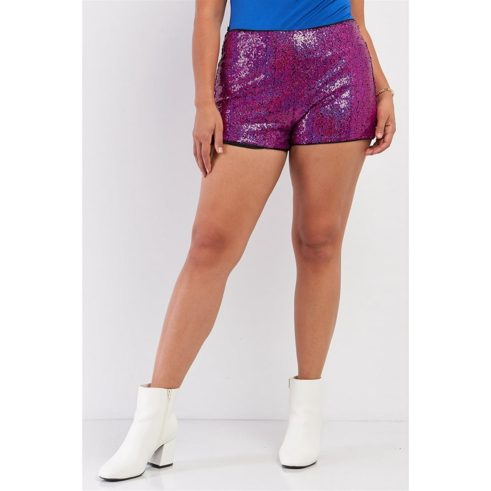 Plus Size Shiny Sequin High Waisted Mini Shorts - Walmart.com - Walmart.com
