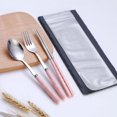 thumbnail image 3 of Juego de utensilios de viaje portátiles con estuche, cuchillo, cuchara y tenedor de acero inoxidable para viajes, camping, color rosa, 3 of 5
