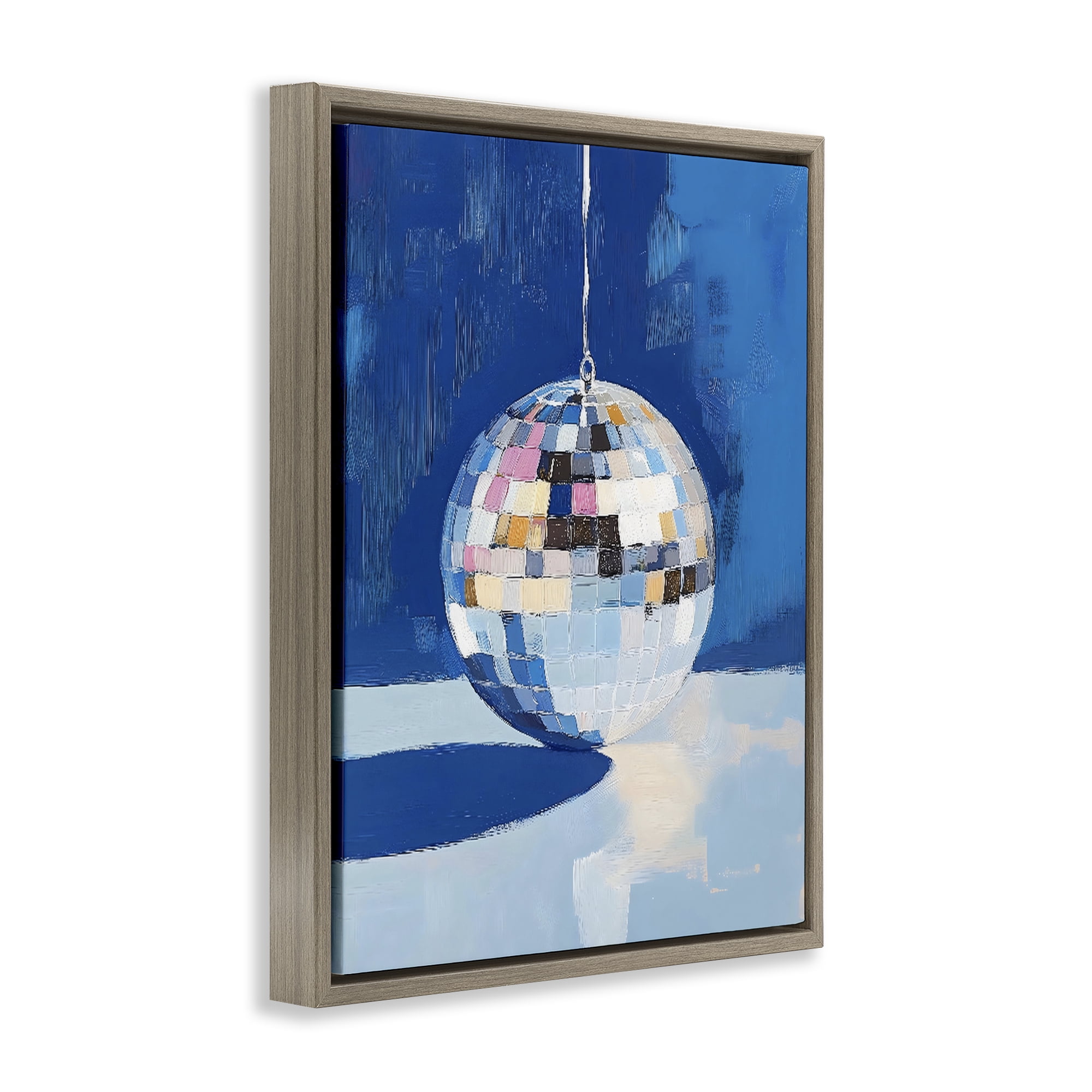 Stupell Industries Silver Dance Disco Ball Brown Framed Floater Canvas Wall Art, design by The Prints Vibe