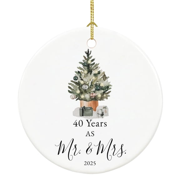 Ornament 40th Anniversary Ornament Gifts for Parents, Couple, 40th Wedding Anniversary for 40 Year as Mr and Mrs Gifts, Ceramic Keepsake 40th Anniversary holiday Ornaments, 1PC